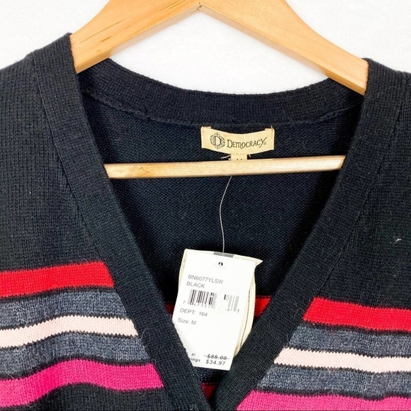 Democracy Black Stripe Girlfriend Cardigan Sweater M Medium - Picture 3 of 6